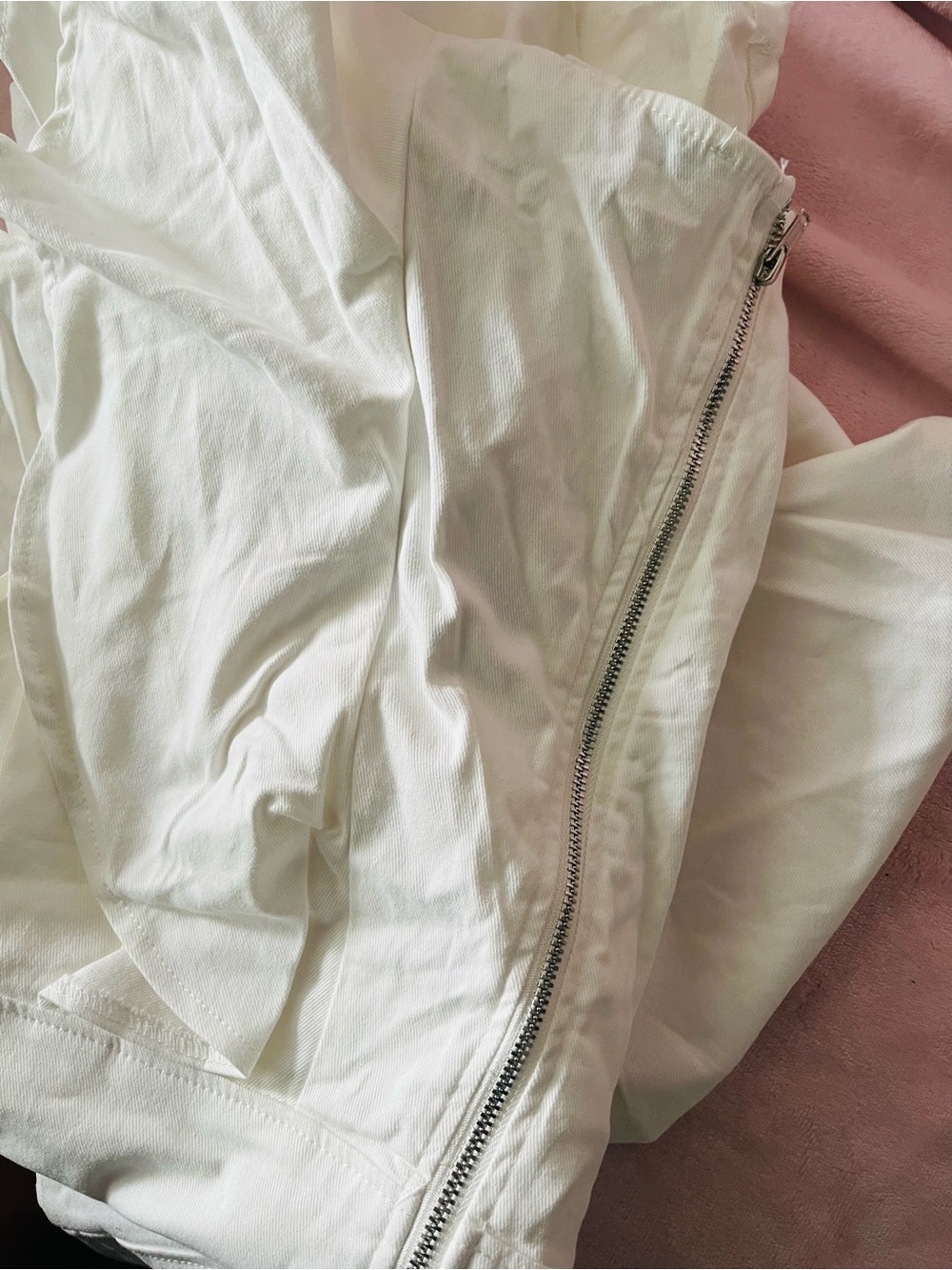 Fashion Nova NWT White denim romper. Length 31 inches. Pit to pit 17 inches. Bac - Picture 2 of 6